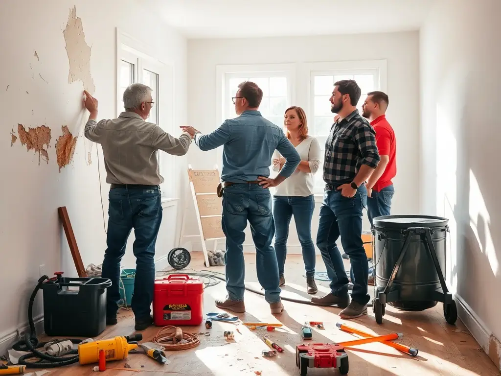 An image showcasing Dry Zone Mitigation's team in action, working on a water damage restoration project in a residential area within their service area.