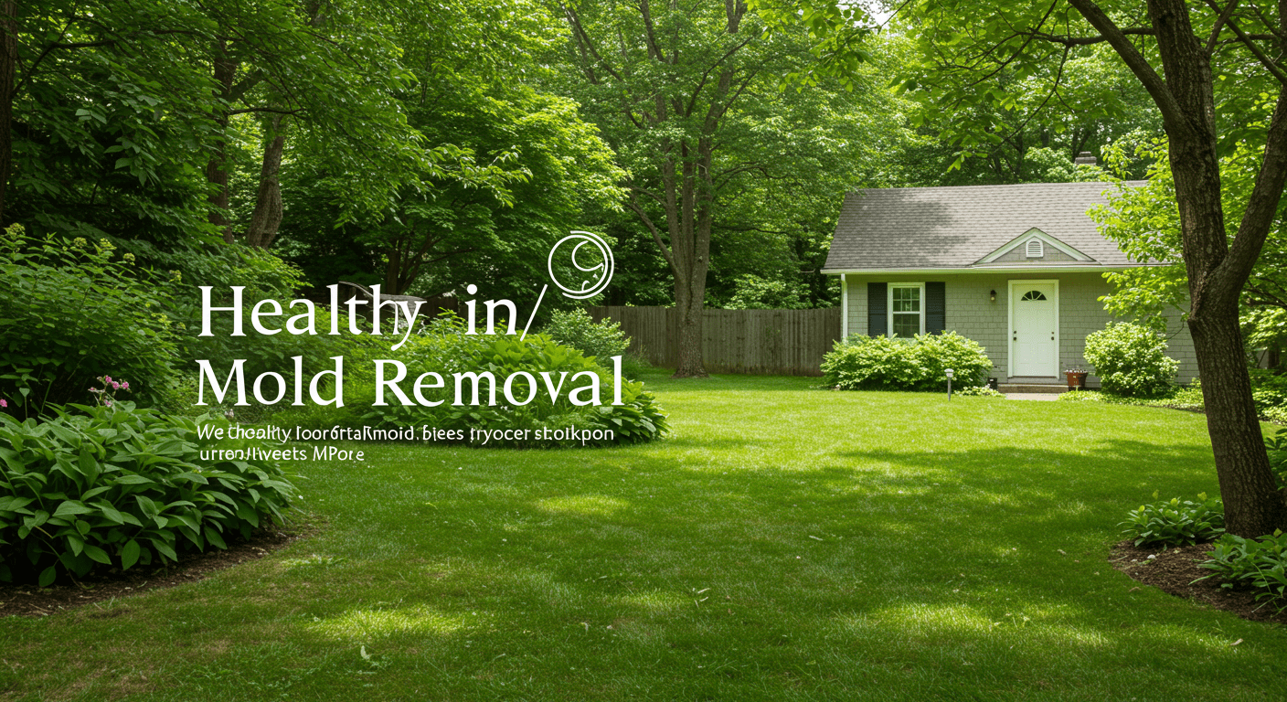 A serene outdoor scene showing a healthy home surrounded by lush greenery, symbolizing the benefits of eco-friendly mold removal.